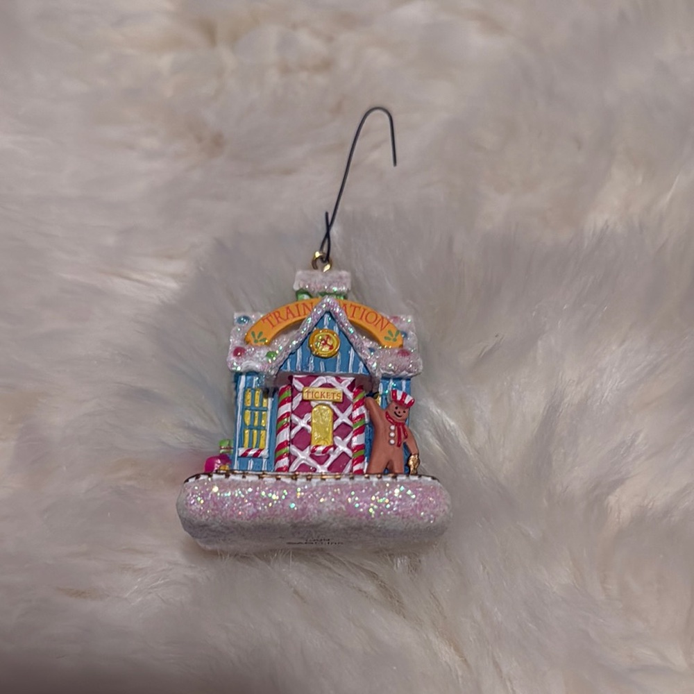 Colorful Holiday Train Station Ornament